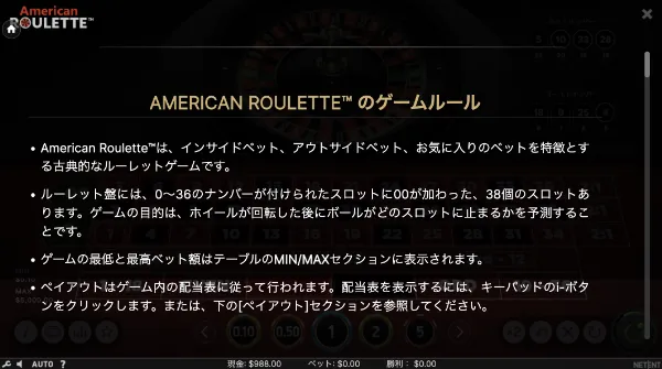 アメリカンルーレットのゲームルール説明