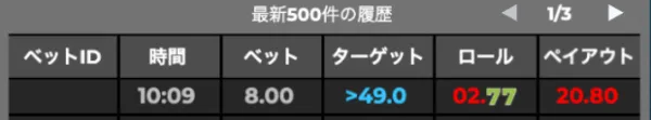 100ビットダイスラッキーナンバーのラッキーナンバーの結果